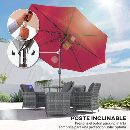 Outsunny Sombrilla De Jardín Ø295x250 Cm Con Manivela E Inclinación Vino Tinto_3