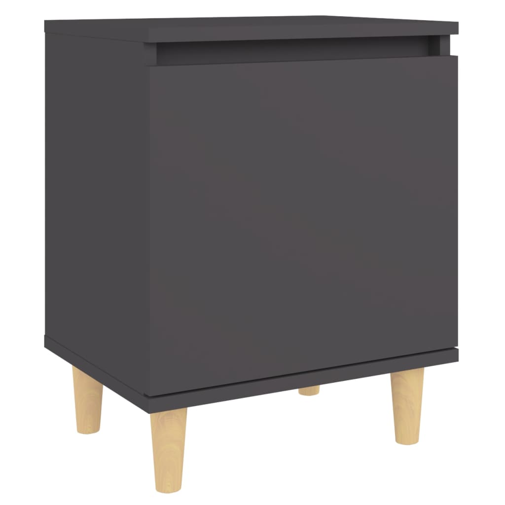 Mesitas De Noche Patas Madera Maciza Gris 2 Uds 40x30x50 Cm_4