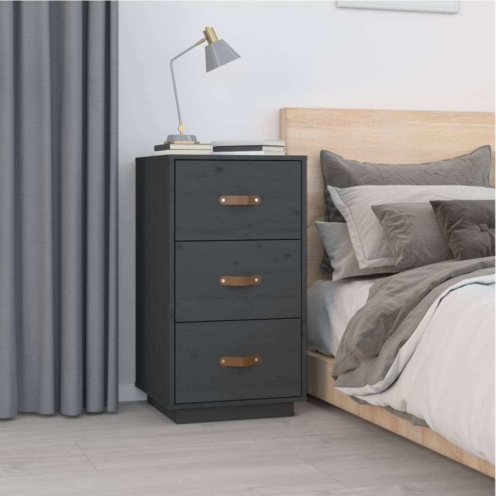 Mesitas De Noche 2 Uds Madera Maciza Pino Gris 40x40x75 Cm_1