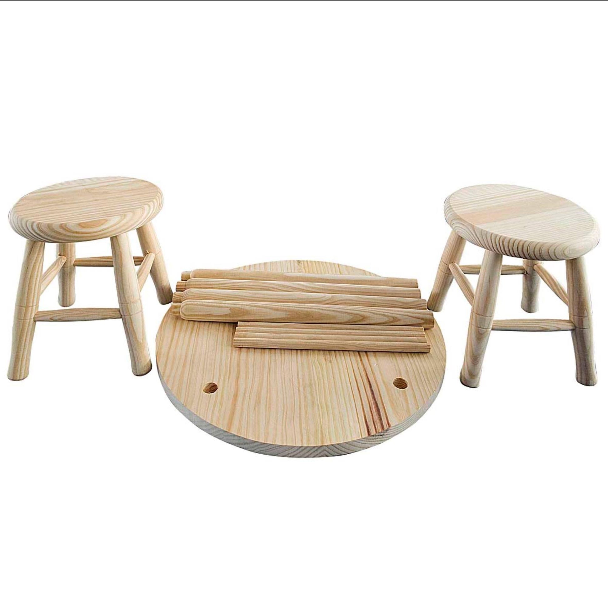 Conjunto Infantil Redondo Mesa Y 2 Taburetes En Madera De Pino_3