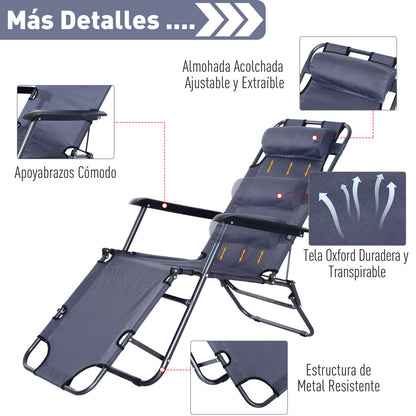Outsunny Tumbona Reclinable Y Plegable Con Respaldo Ajustable 135x60x89 Cm Gris_5