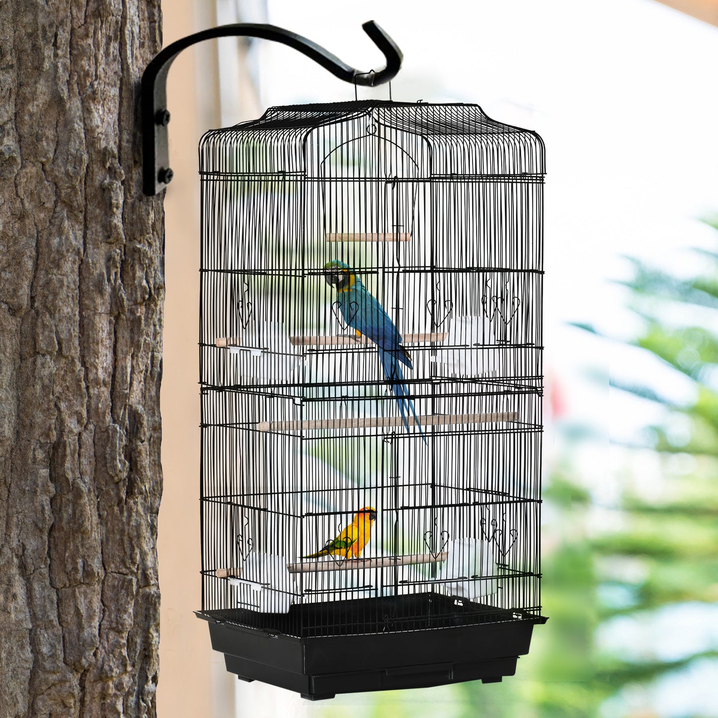 Pawhut Jaula Para Pájaros Con Puertas Comederos Y Bandeja 47,5x36x91 Cm Negro_3