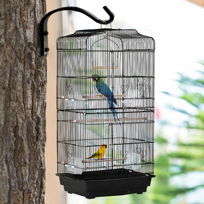 Pawhut Jaula Para Pájaros Con Puertas Comederos Y Bandeja 47,5x36x91 Cm Negro_3