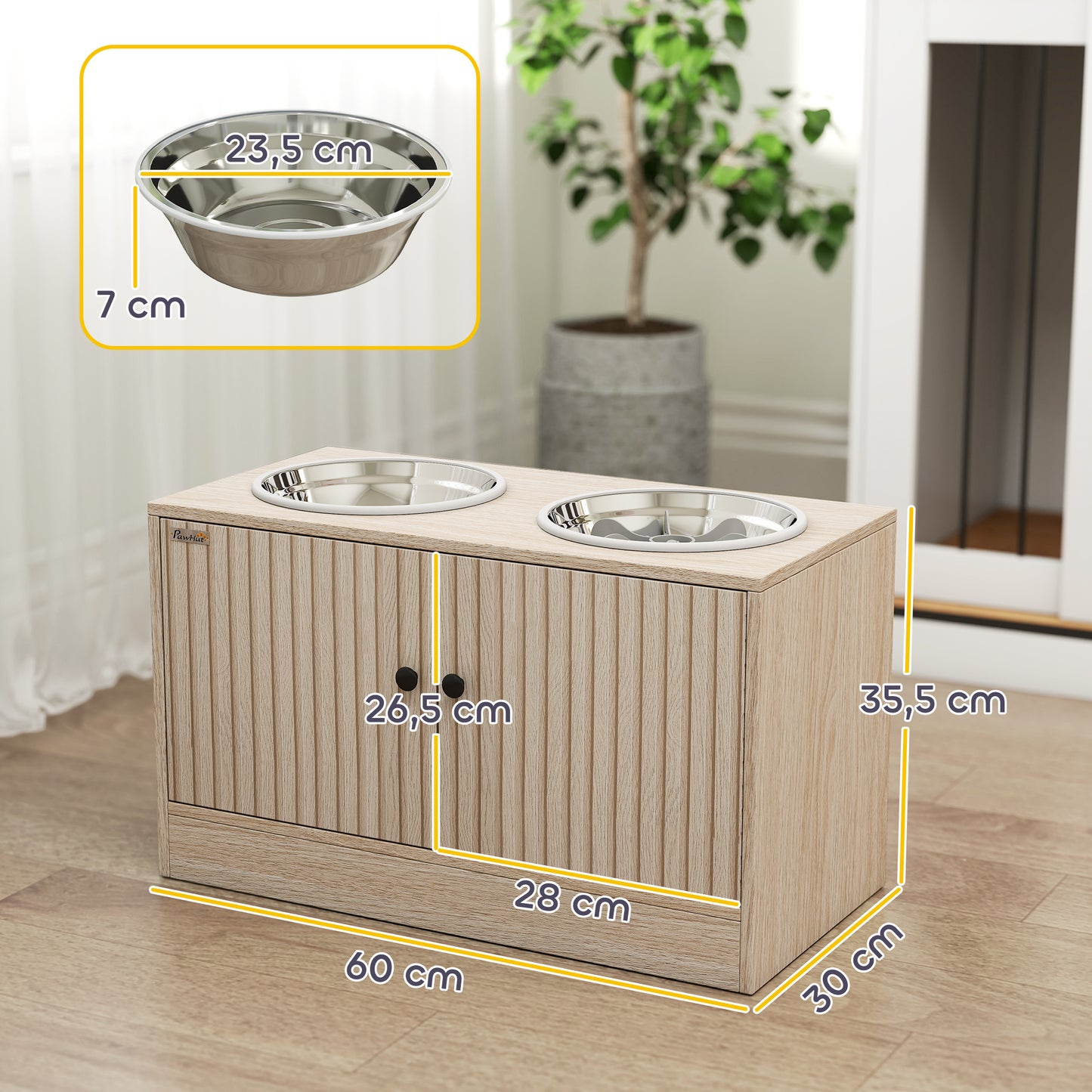 Pawhut Comedero Perro Elevado Con 2 Cuencos De Acero Inoxidable 2x2000 Ml Roble_2
