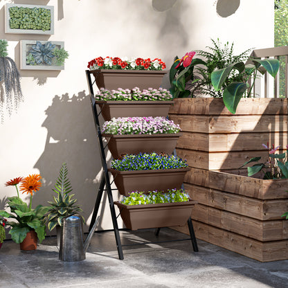 Outsunny Soporte Para Plantas De 5 Niveles Con 5 Macetas 55x63x120 Cm Negro_1