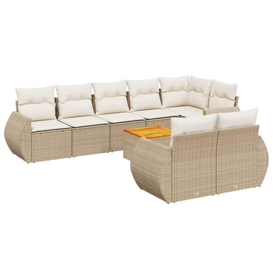 Set De Sofás De Jardín 9 Pzas Con Cojines Ratán Sintético Beige / Vetonek_0