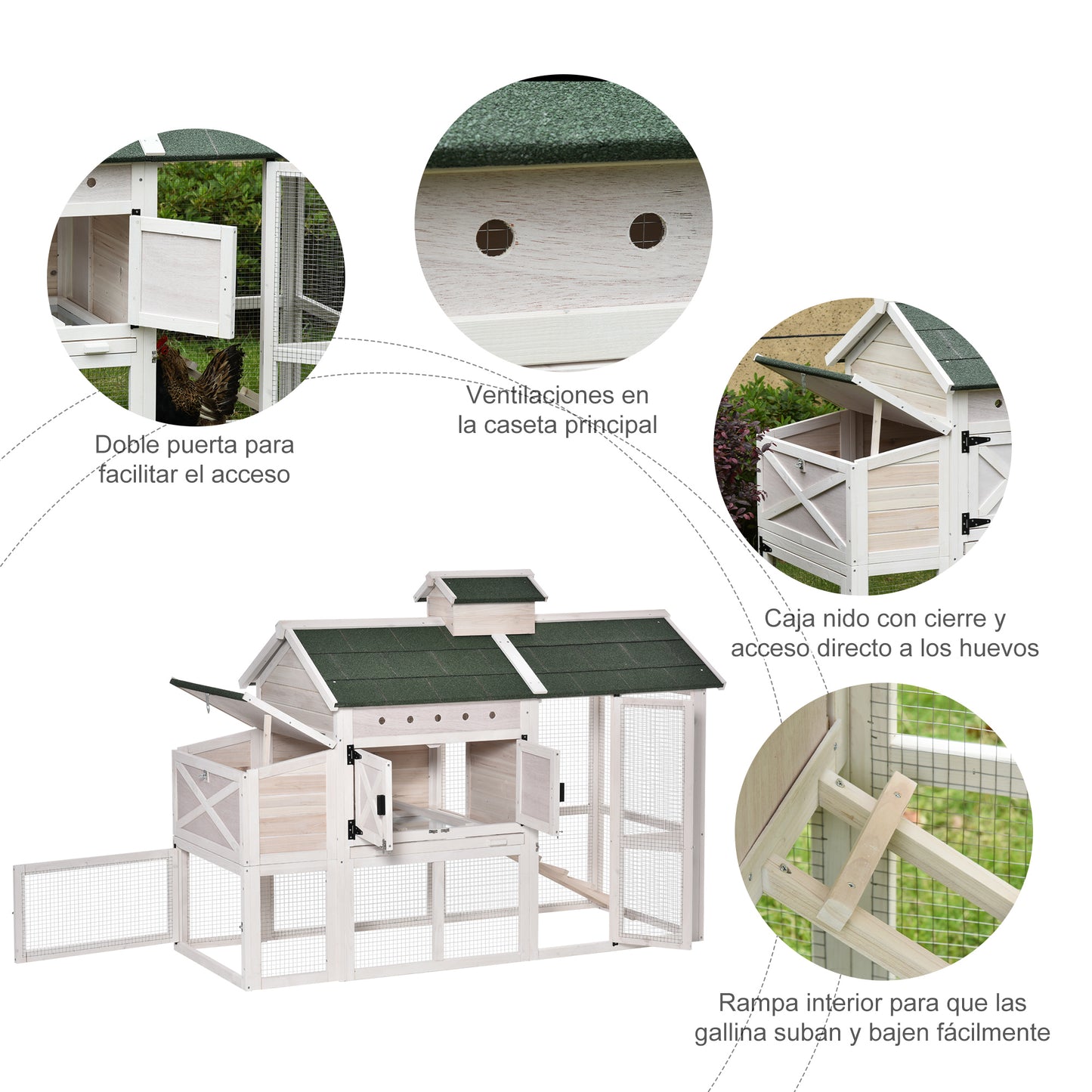 Pawhut Gallinero Exterior De Madera Con Zona Abierta Ponedero Bandeja Y Techo_5