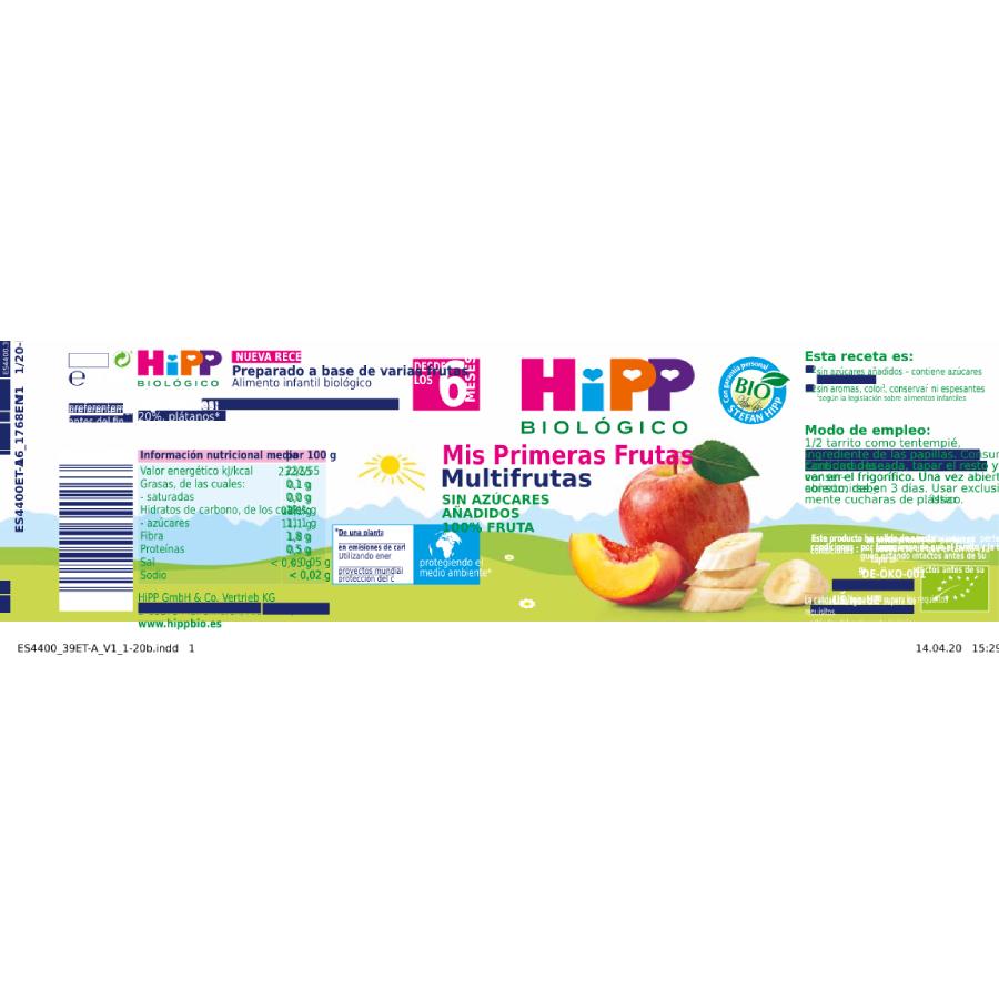 Tarrito Biológico Multifrutas Bio + 6 Meses HiPP 190 g