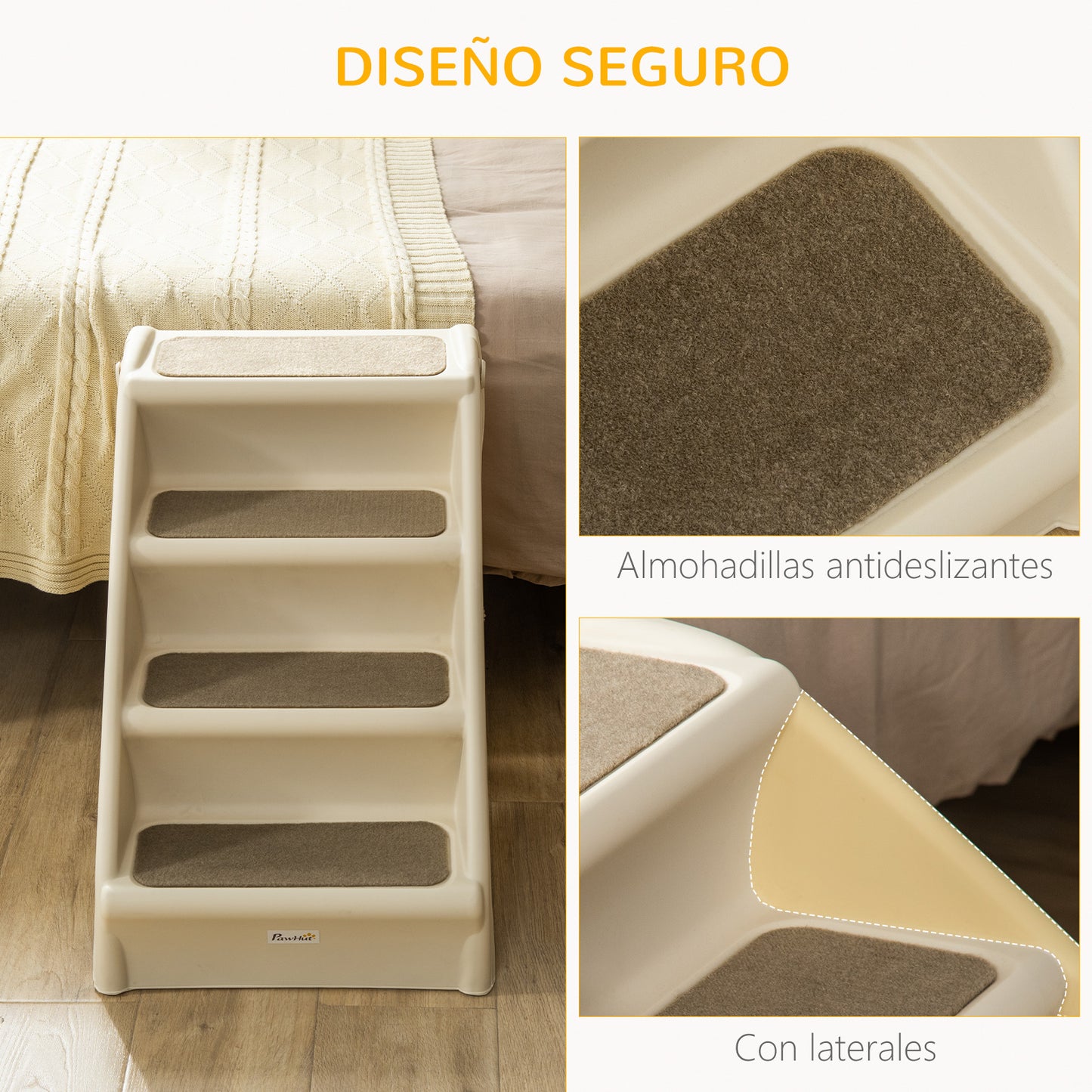 Pawhut Escalera Plegable Para Mascotas 4 Peldaños Con Alfombras Antideslizantes_4