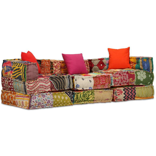 Vidaxl Puf Modular De 3 Plazas De Tela Patchwork_0