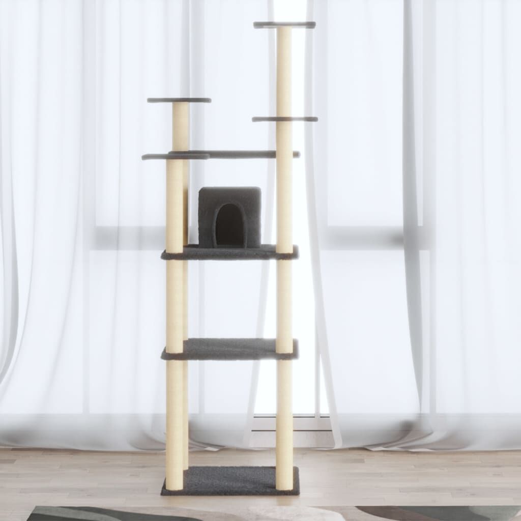 Vidaxl Rascador Para Gatos Con Postes De Sisal Gris Oscuro 171 Cm_1