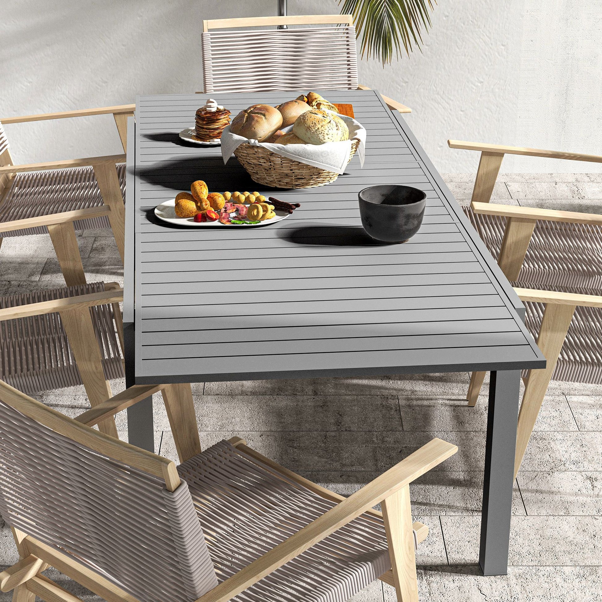 Outsunny Mesa De Jardín Extensible Con Marco De Aluminio 180/240x94x73 Cm Gris_4