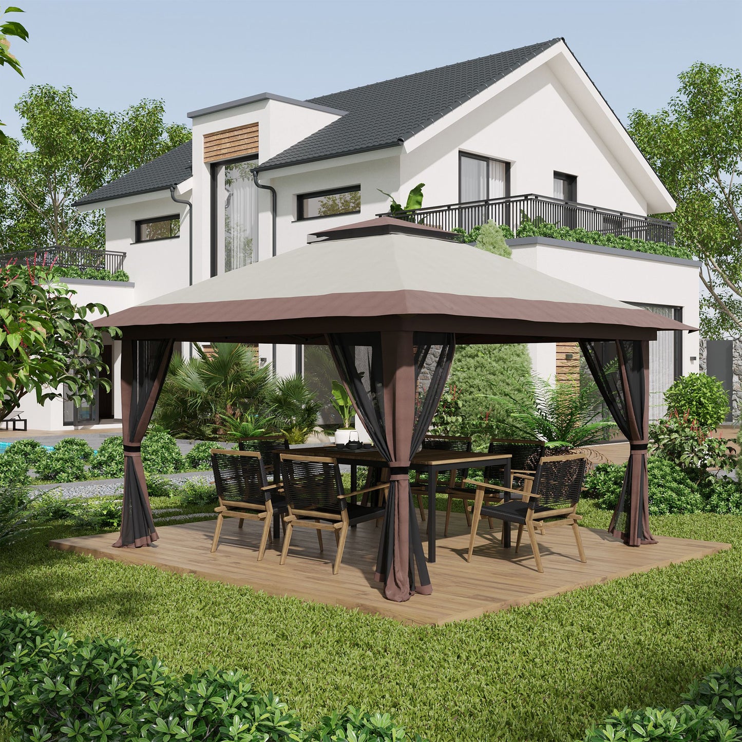 Outsunny Carpa Plegable Pop-up 4x4x2,8 M Altura Ajustable Protección Uv50+_1