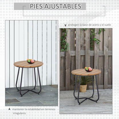 Outsunny Mesa Auxiliar Redonda Con Diseño De Listones Ø49x48 Cm Natural Y Negro_4