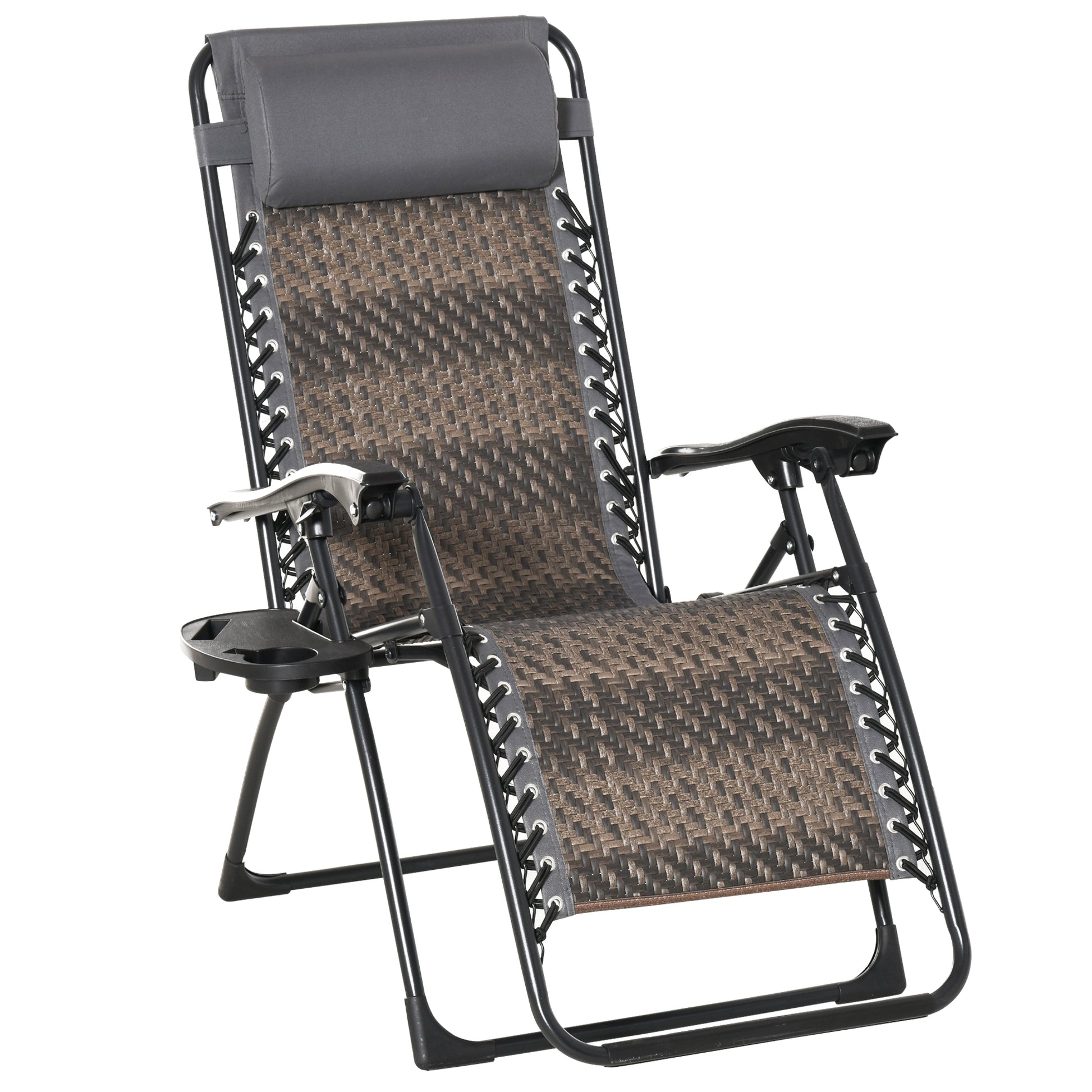 Outsunny Tumbona Plegable De Ratán Con Respaldo Ajustable Reposacabezas_0