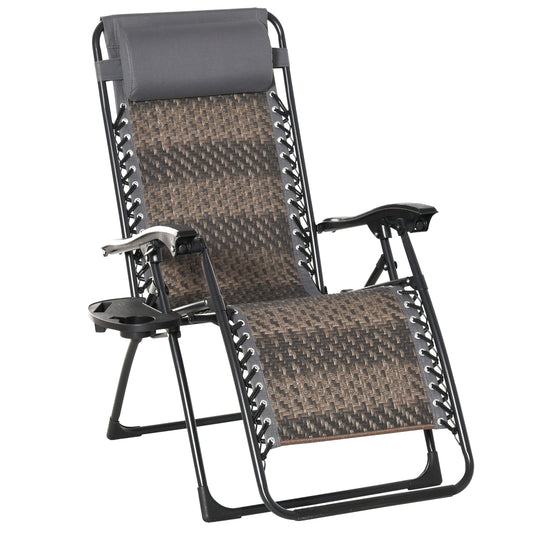 Outsunny Tumbona Plegable De Ratán Con Respaldo Ajustable Reposacabezas_0