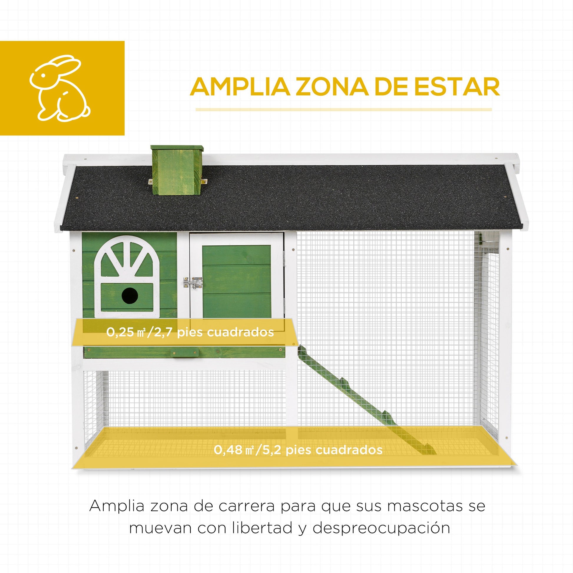 Pawhut Conejera De Madera 120x60x79 Cm Con Techo Asfáltico Verde_3