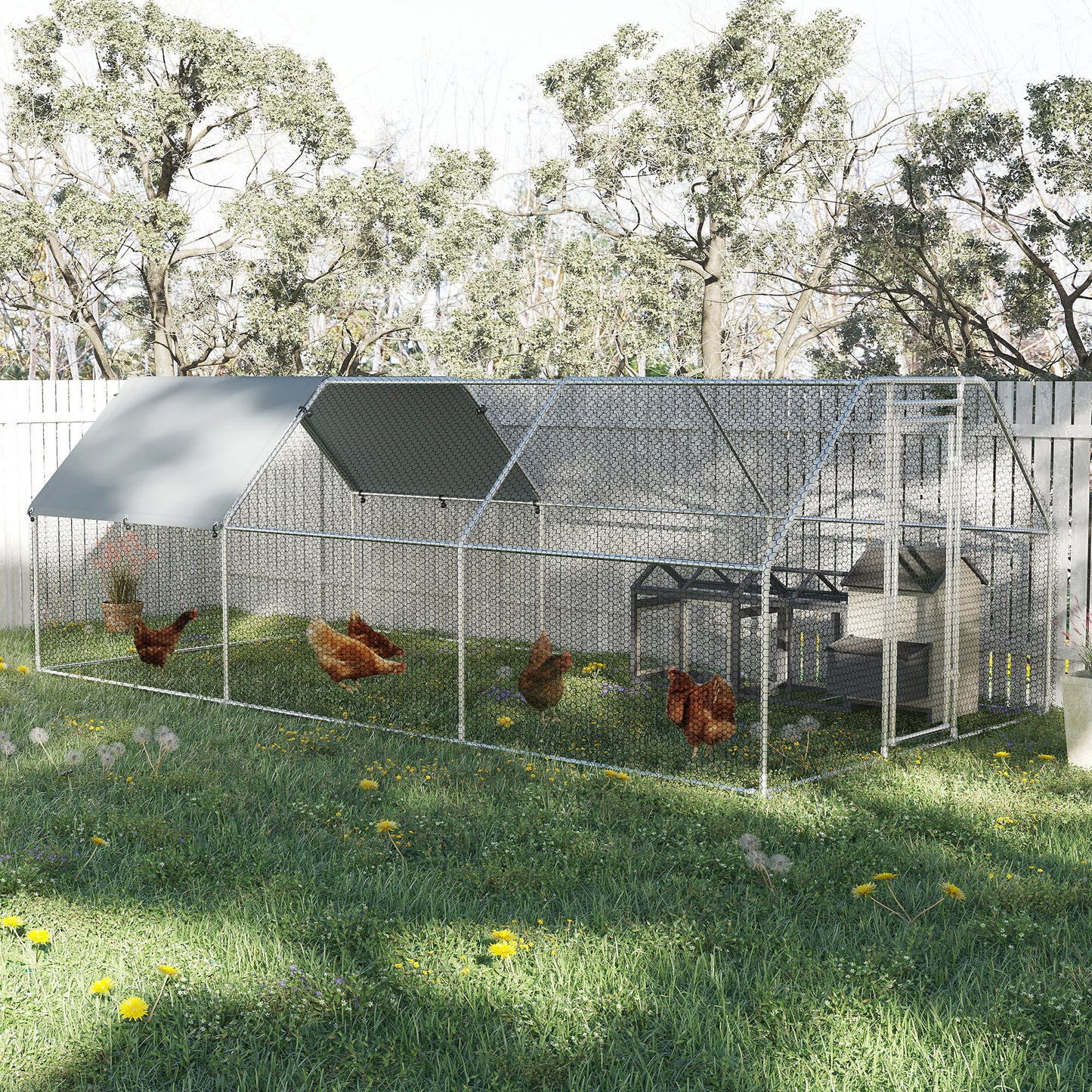 Pawhut Gallinero De Exterior 2,8x5,7x1,95 M Estructura De Metal Galvanizado Tela_1