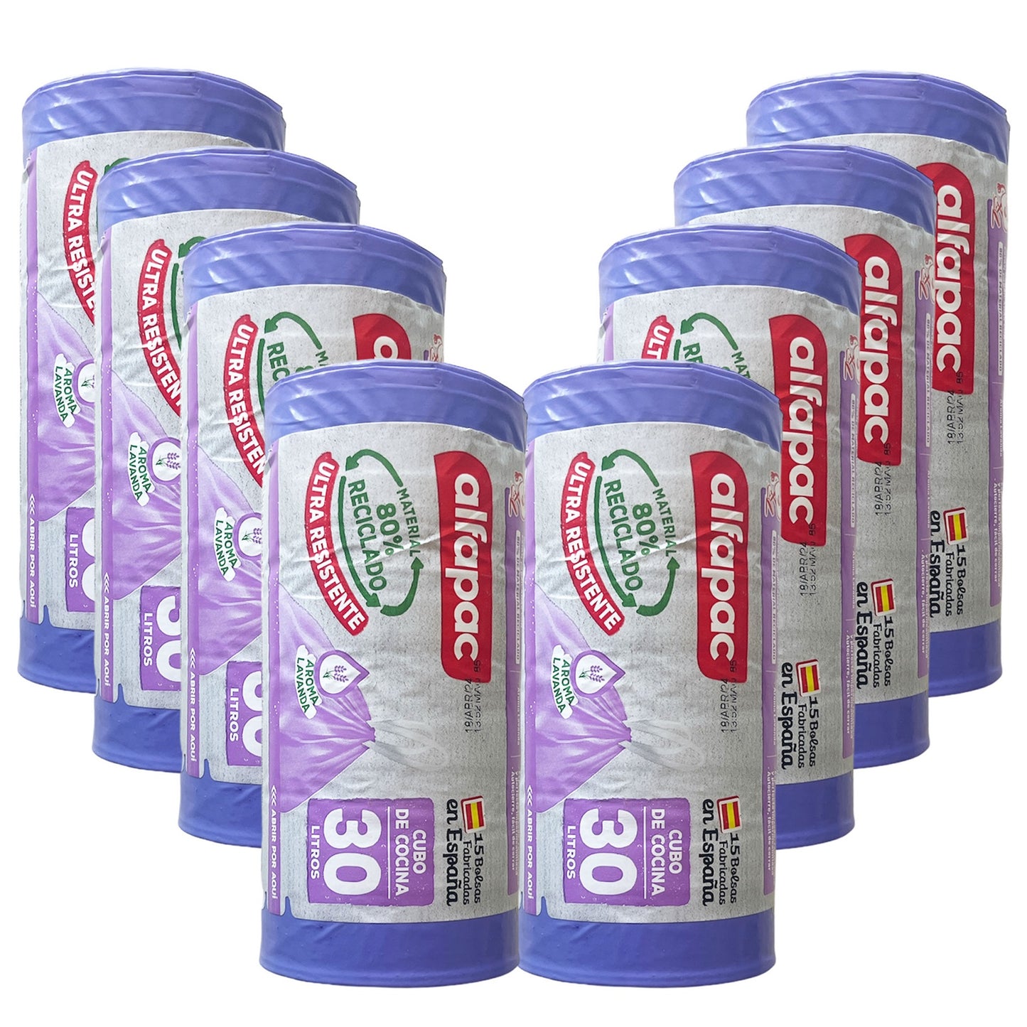 80% Reciclado 8 Rollos De 15 Bolsas De Basura 30l Con Autocierre_0