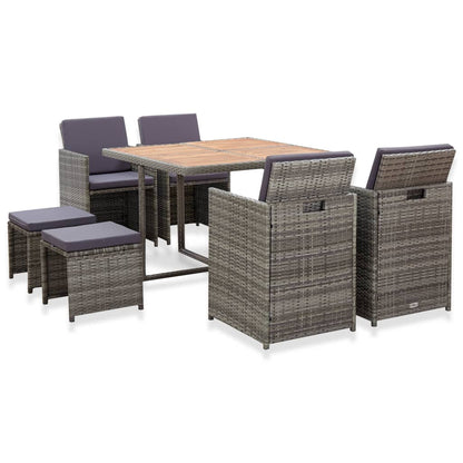 Vidaxl Set Comedor Jardín 9 Pzas Ratán Sintético Y Madera Acacia Gris_0
