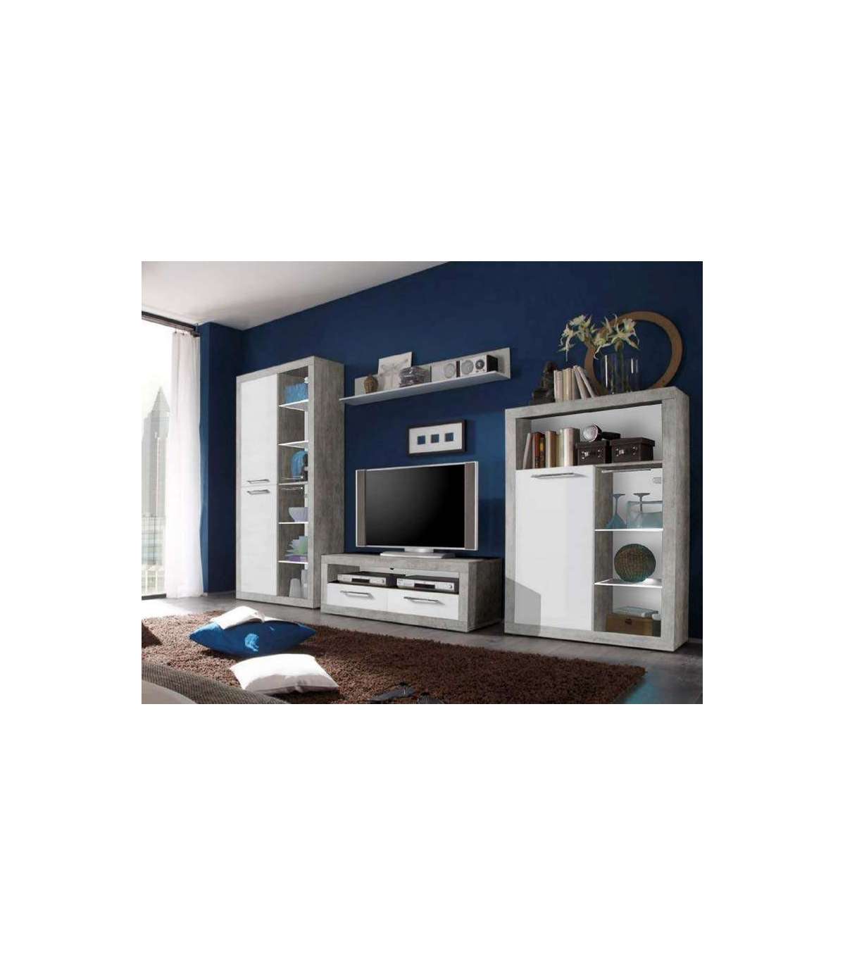 Composición De Salón Almuñecar En Gris Y Blanco Brillo. 220 Cm(alto), 304 Cm(ancho), 46 Cm(fondo)_5