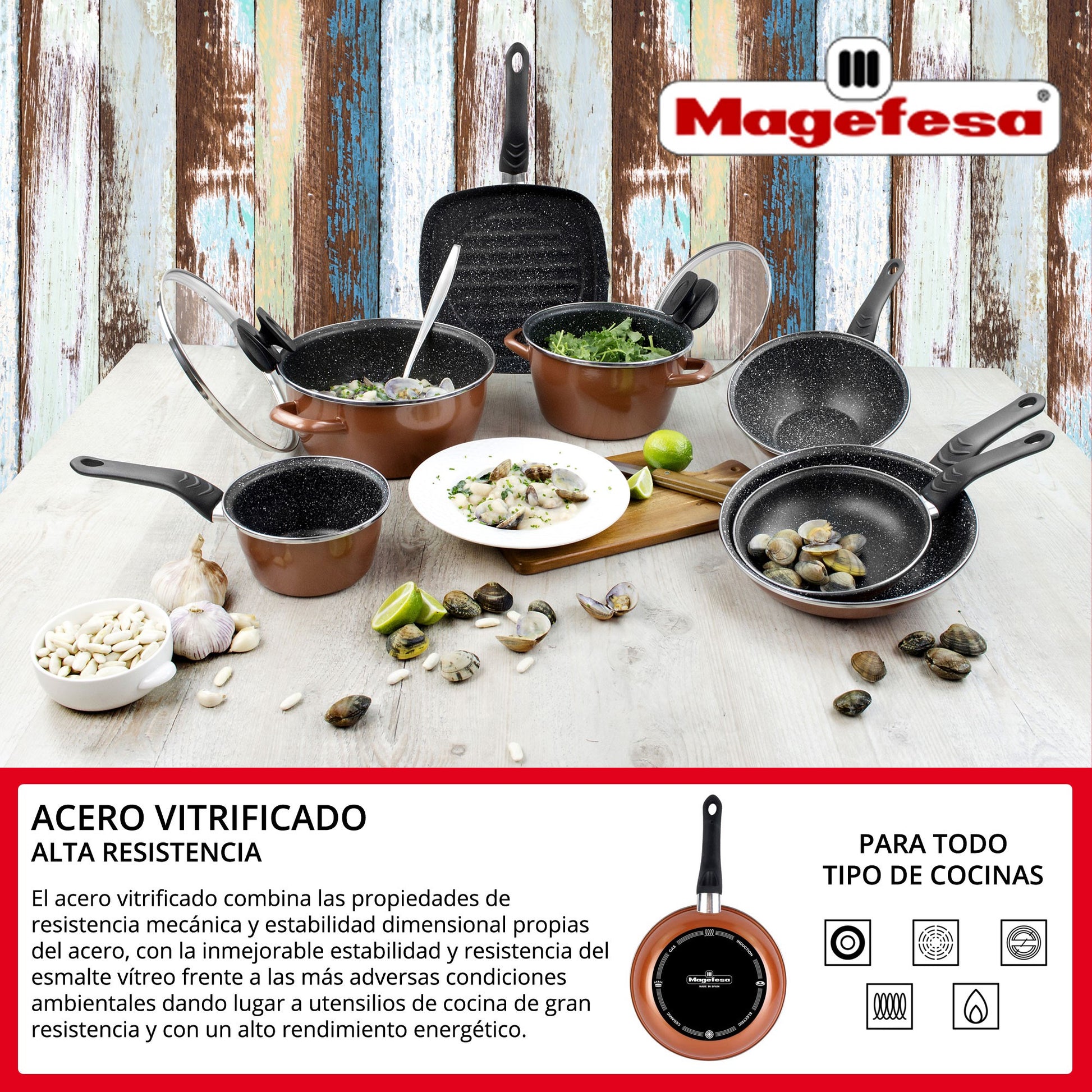 Magefesa Copper Tartera Cuadrada 27 Sin Tapa De Vidrio, Acero Esmaltado Vitrificado, En Cobre, Inducción Y Lavavajillas_2