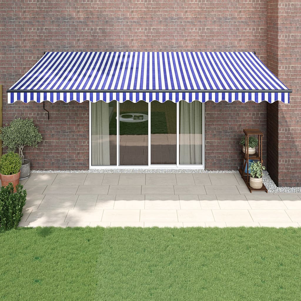 Toldo Retráctil Aluminio Y Tela Azul Y Blanco 5x3 M_1