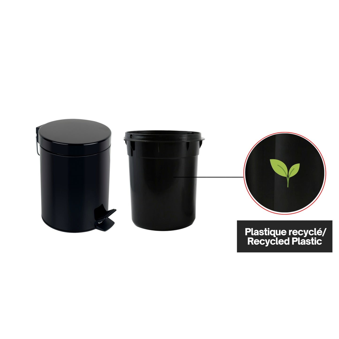 Spirella Colección Sydney , Papelera Con Pedal Ø17 X 24,5 (3 Litros), Metal, Negro