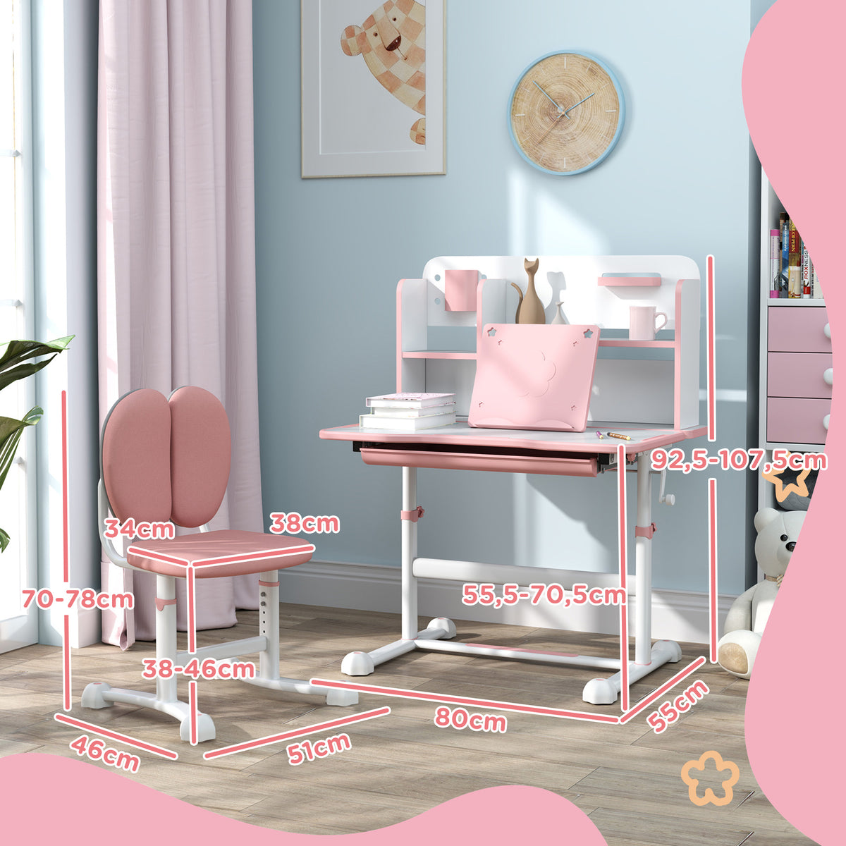 Secretária Infantil Aiyaplay Mdf, Aço Rosa 80x55x107.5 Cm 312-124v80pk_2