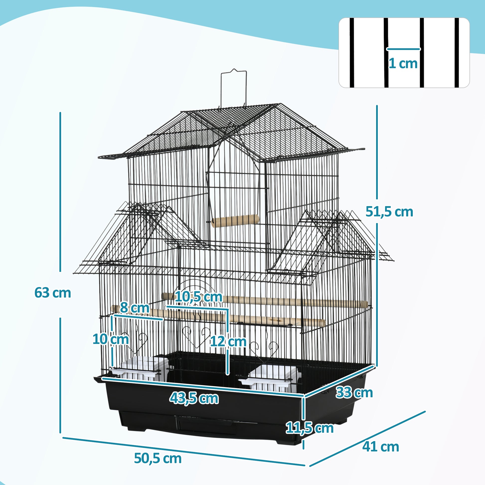 Pawhut Jaula Para Pájaros 50,5x41x63 Cm Con 5 Puertas 2 Comederos 2 Perchas_2