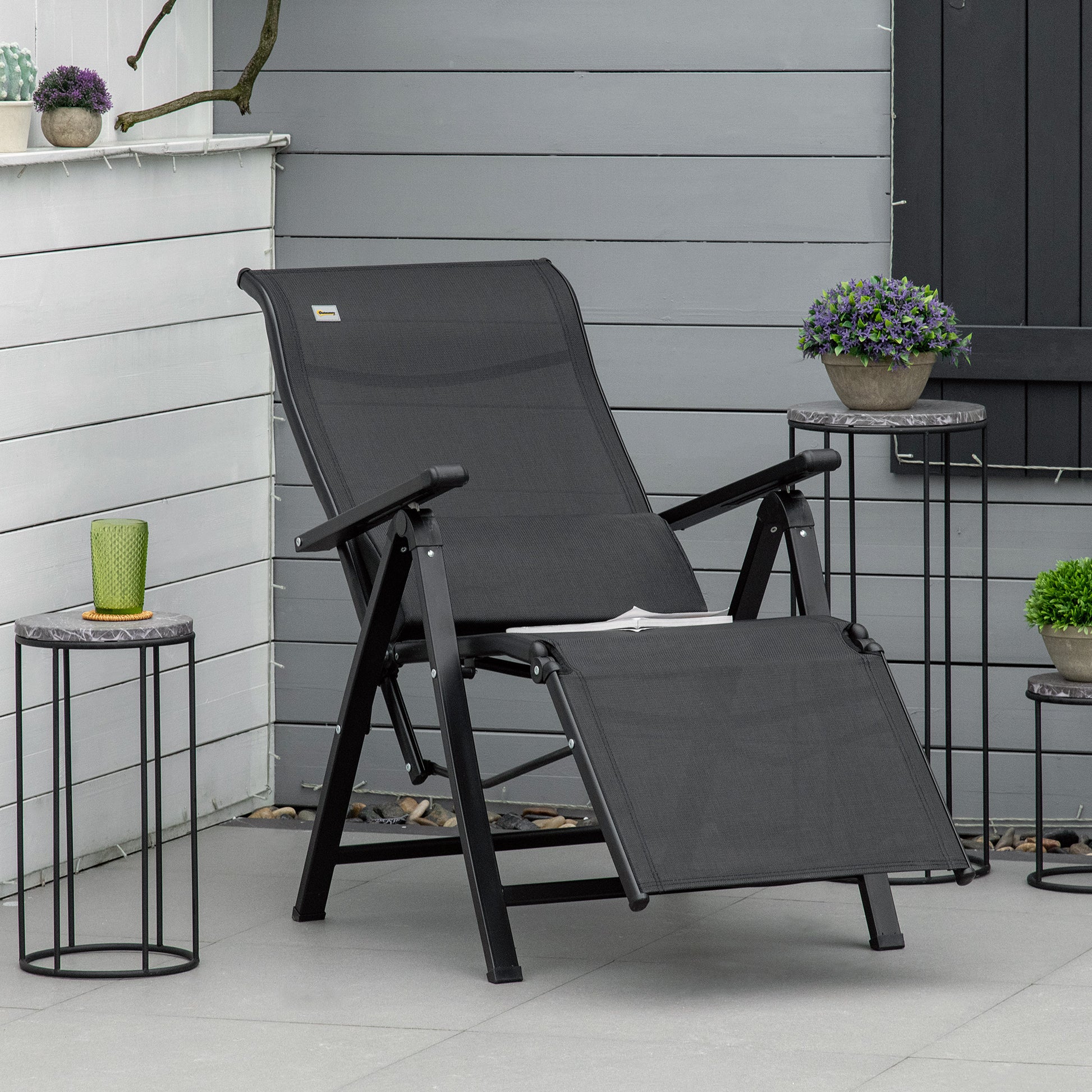 Outsunny Tumbona Plegable Con Respaldo Ajustable En 9 Posiciones Cojín Negro_3