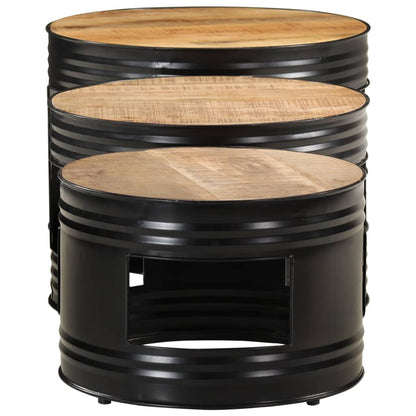Mesas Altas De Bar Forma Tambor 3uds Madera Maciza Mango Rugosa_3