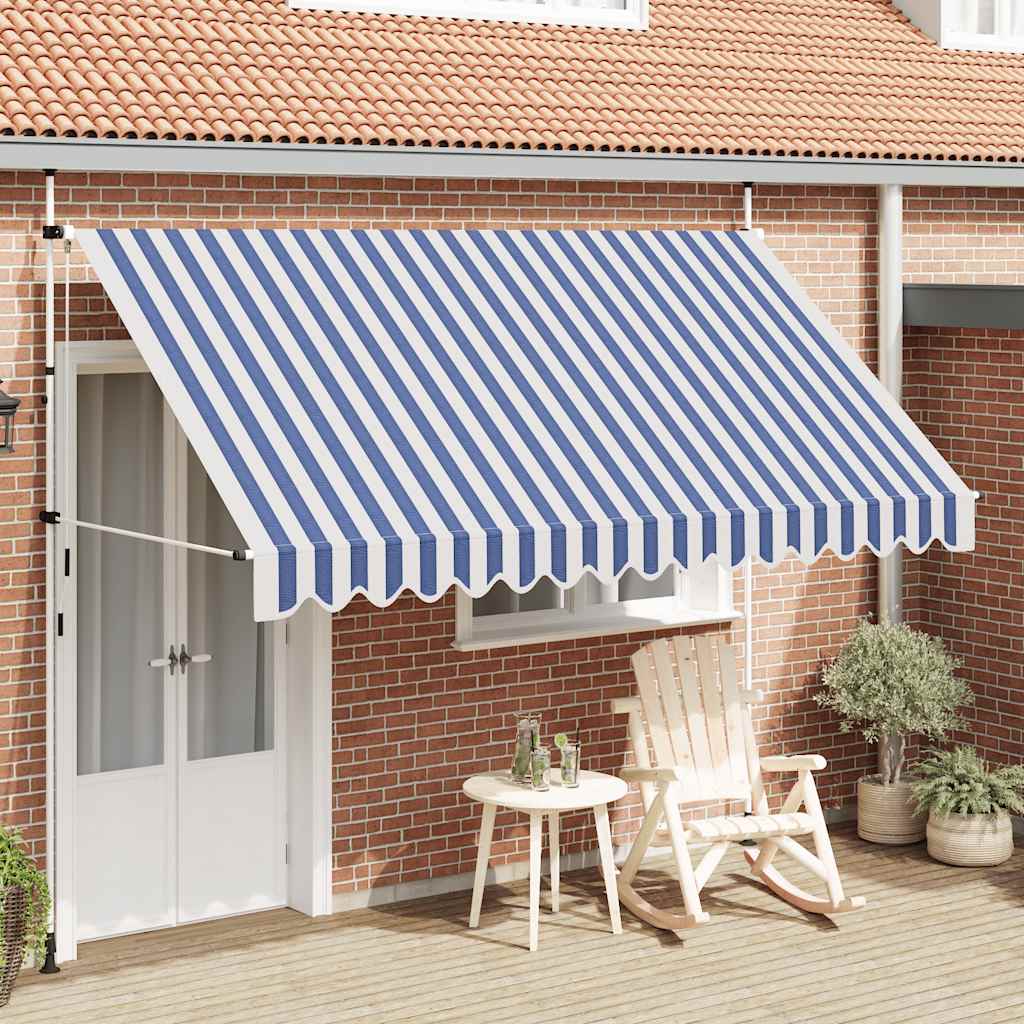 Toldo Manual Retráctil 350 Cm Azul Y Blanco A Rayas_1