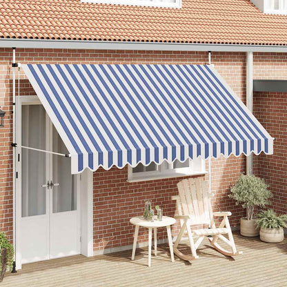 Toldo Manual Retráctil 350 Cm Azul Y Blanco A Rayas_1