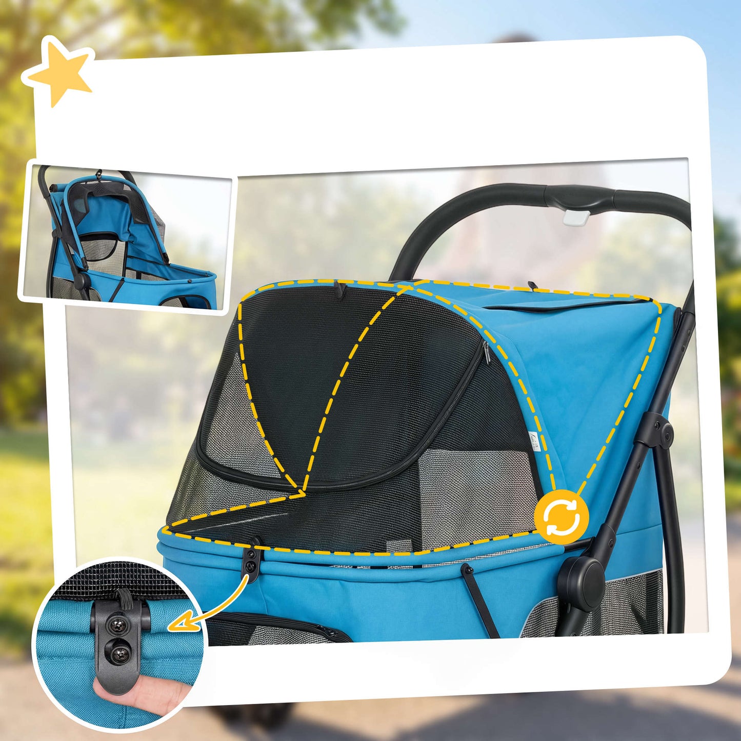 Pawhut Carrito Para Perros Medianos Plegable Con 3 Ruedas Cojín Lavable Azul_4