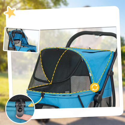 Pawhut Carrito Para Perros Medianos Plegable Con 3 Ruedas Cojín Lavable Azul_4