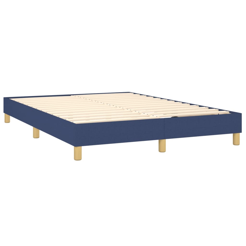 Cama Box Spring Con Colchón Y Led Tela Azul 140x200 Cm / Vetonek_1