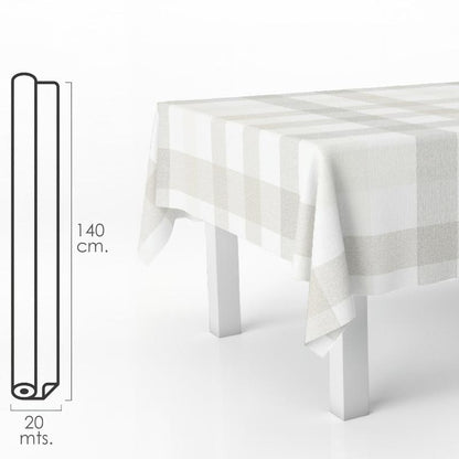 Mantel Hule Rectangular Cuadros Beis. Impermeable Antimanchas Pvc 140 Cm. X 20 Metros. Rollo Recortable. Interior Y Exterior_0