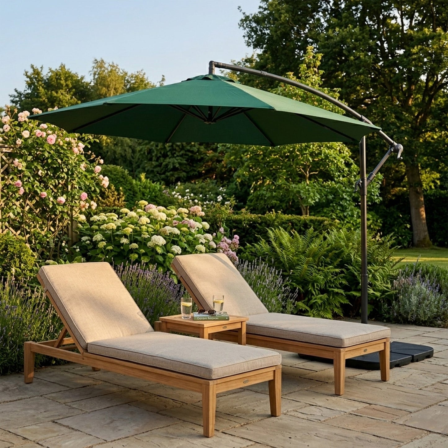 Parasol Excéntrico De 3 M Con Base Cuadrada – Verde_3