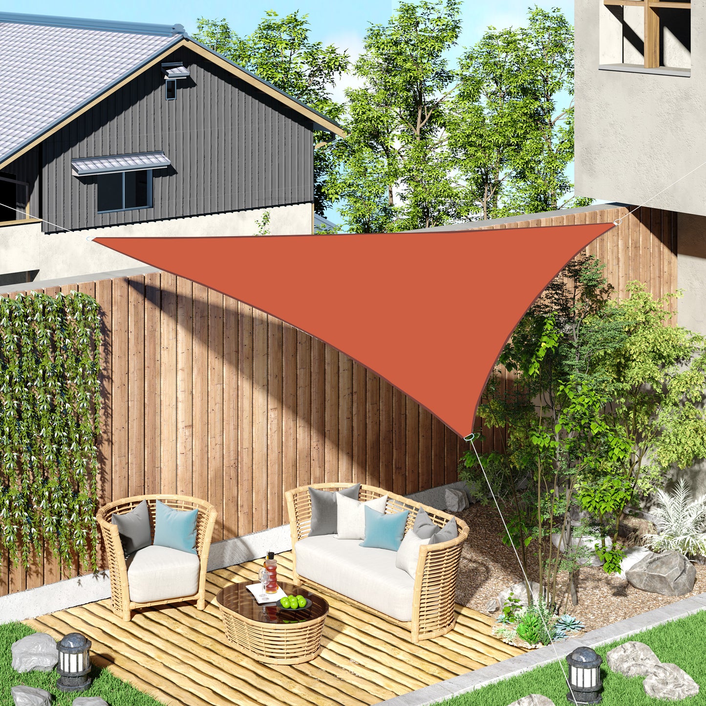 Outsunny Toldo Vela Sombrilla Parasol Triangular De Poliéster 160g/m² Naranja_1