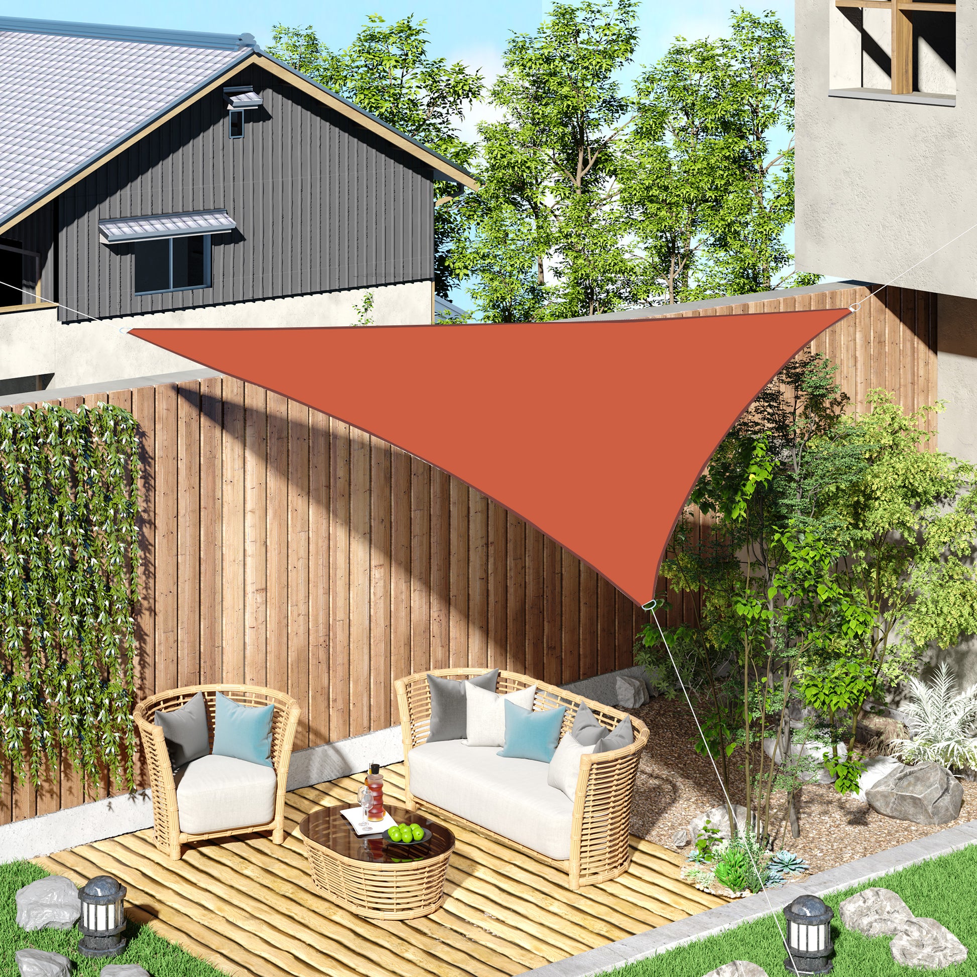 Outsunny Toldo Vela Sombrilla Parasol Triangular De Poliéster 160g/m² Naranja_1