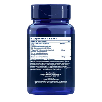 Super Omega-3 EPA/DHA Fish Oil Sesame Lignans & Olive Extract, Life Extension 240 perlas