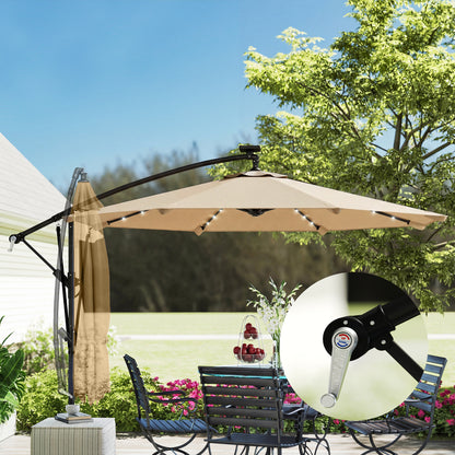 Outsunny Parasol Excéntrico Con Luces Led Solares Base Cruzada 330x295 Cm Caqui_4