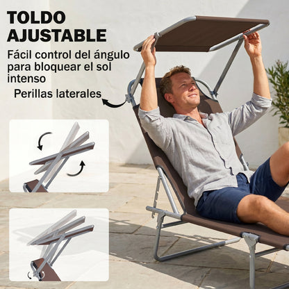 Outsunny Tumbona De Jardín Plegable Con Toldo Desmontable 187x58x36 Cm Marrón_3