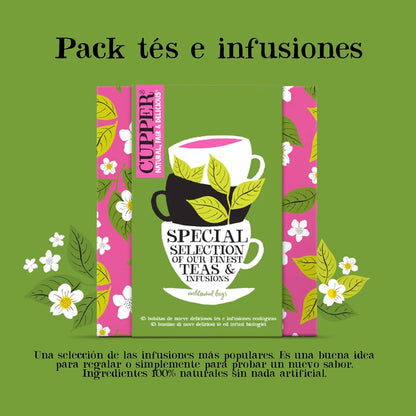 Pack 45 bolsitas de Infusiones y Tés Ecológicos Cupper 9 Sabores
