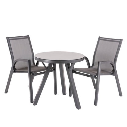 Conjunto De Mesas Y Sillas De Jardín, Redonda 70 Cm, Cristal Templado, Color Antracita + 2 Sillones Reforzados_0