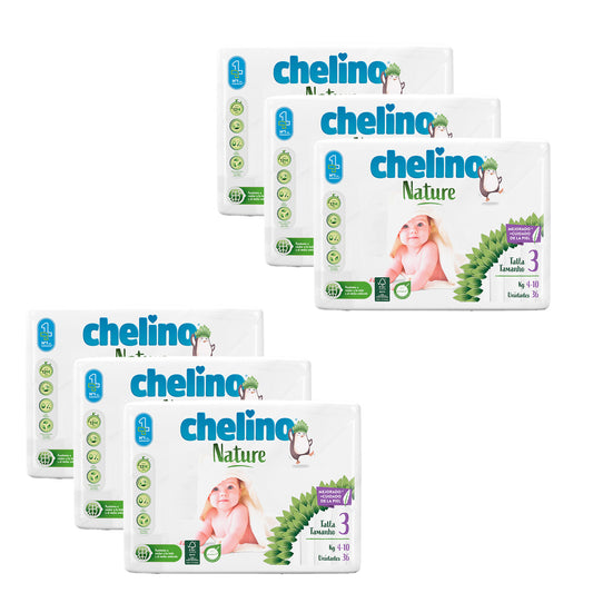 Pack 6x Pañales T3 4-10 kg Chelino Nature 36 uds