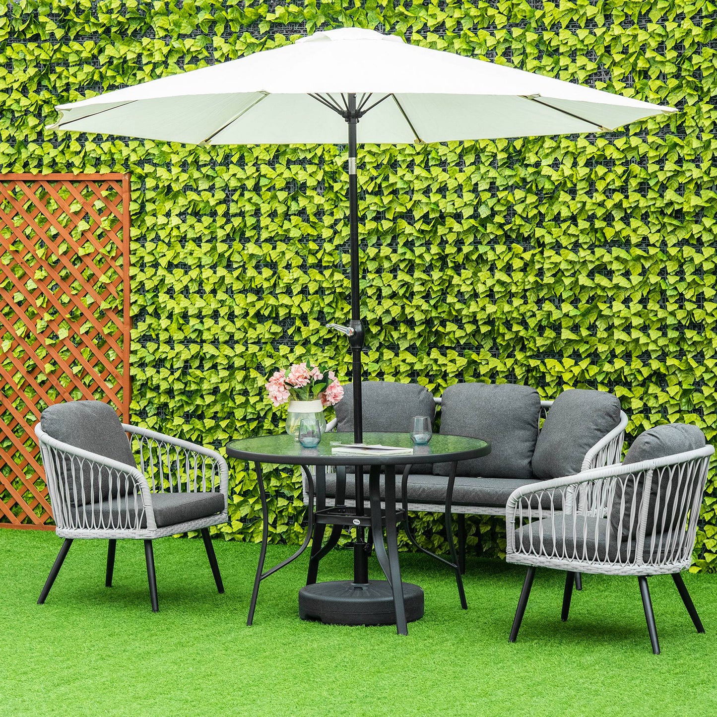 Outsunny Mesa De Cristal De Jardín Con Agujero Para Sombrilla Acero Ø106,5x71cm_1
