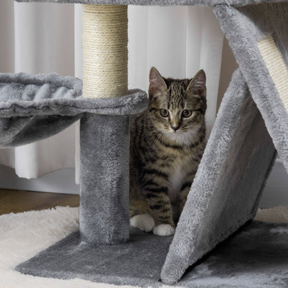 Pawhut Árbol Rascador Para Gatos Altura 111 Cm Cama Cueva Hamaca Bola Colgante_3