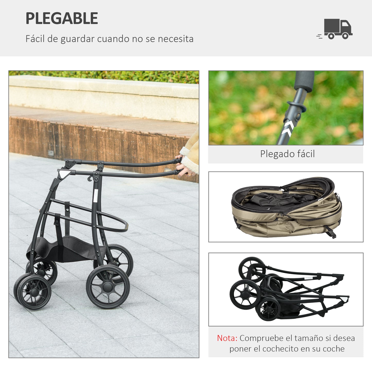 Pawhut Carrito Para Perros 2 En 1 Plegable Con Correas De Seguridad Caqui_4